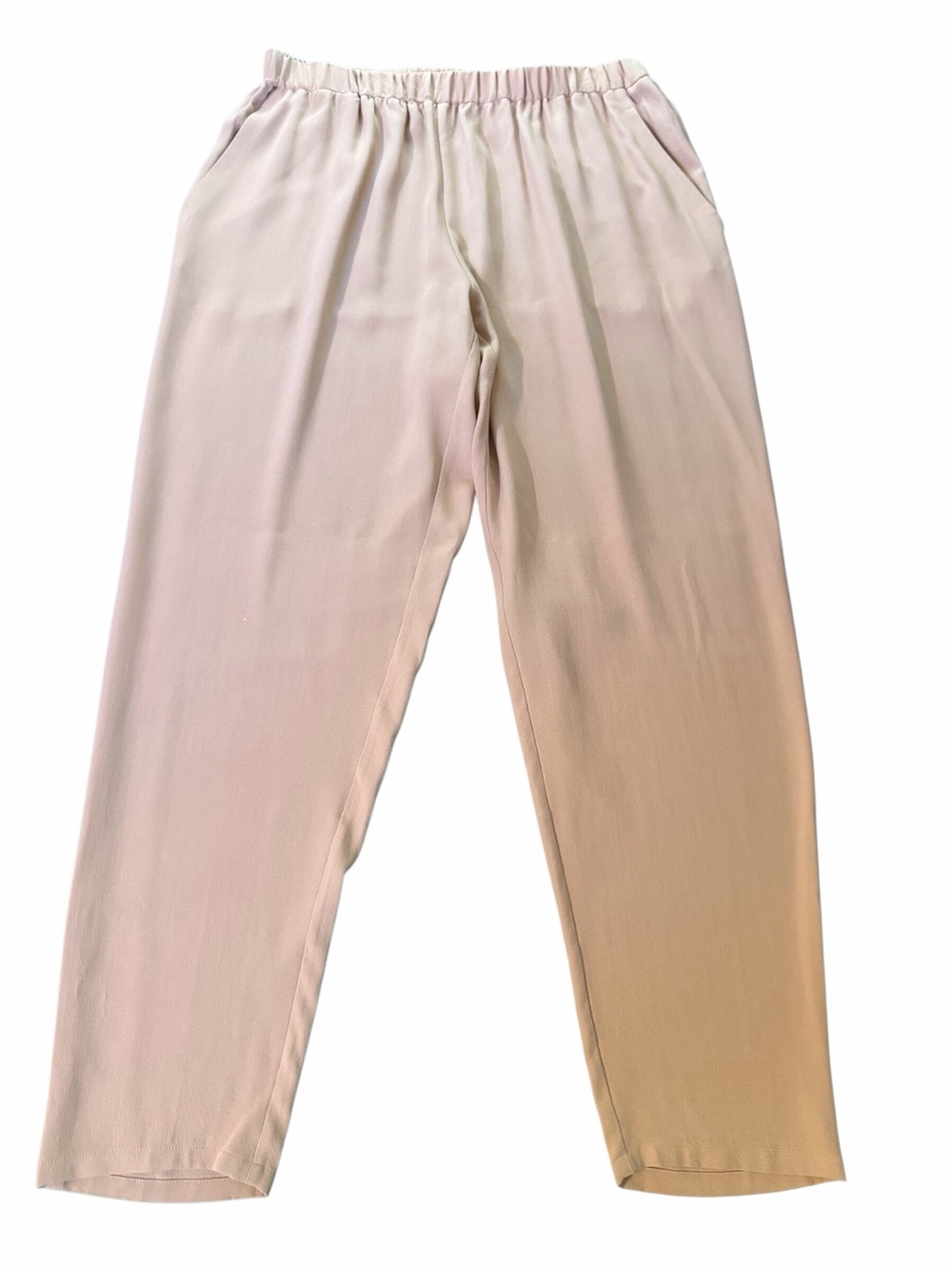 Eileen Fisher 100% Silk Georgette Crepe Pull-On Pants Blush Pink L/G